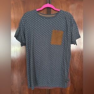 Billabong Garage Collection Men's Blue Polka Dot Tee with Brown Pocket